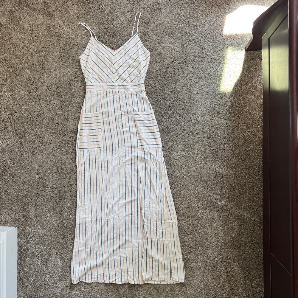 Monteau Red and Blue Striped Maxi Dress
